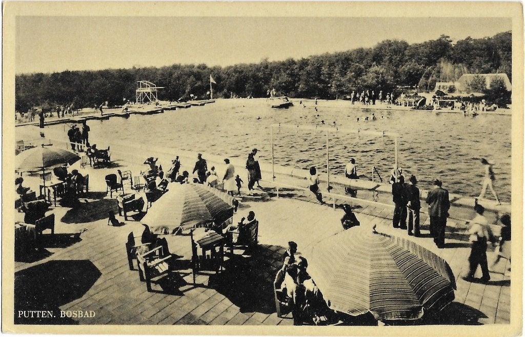 Putten, Bosbad, parasol, zwembad, volk, springplank, Verzenden, 1940 tot 1960, Ongelopen, Gelderland