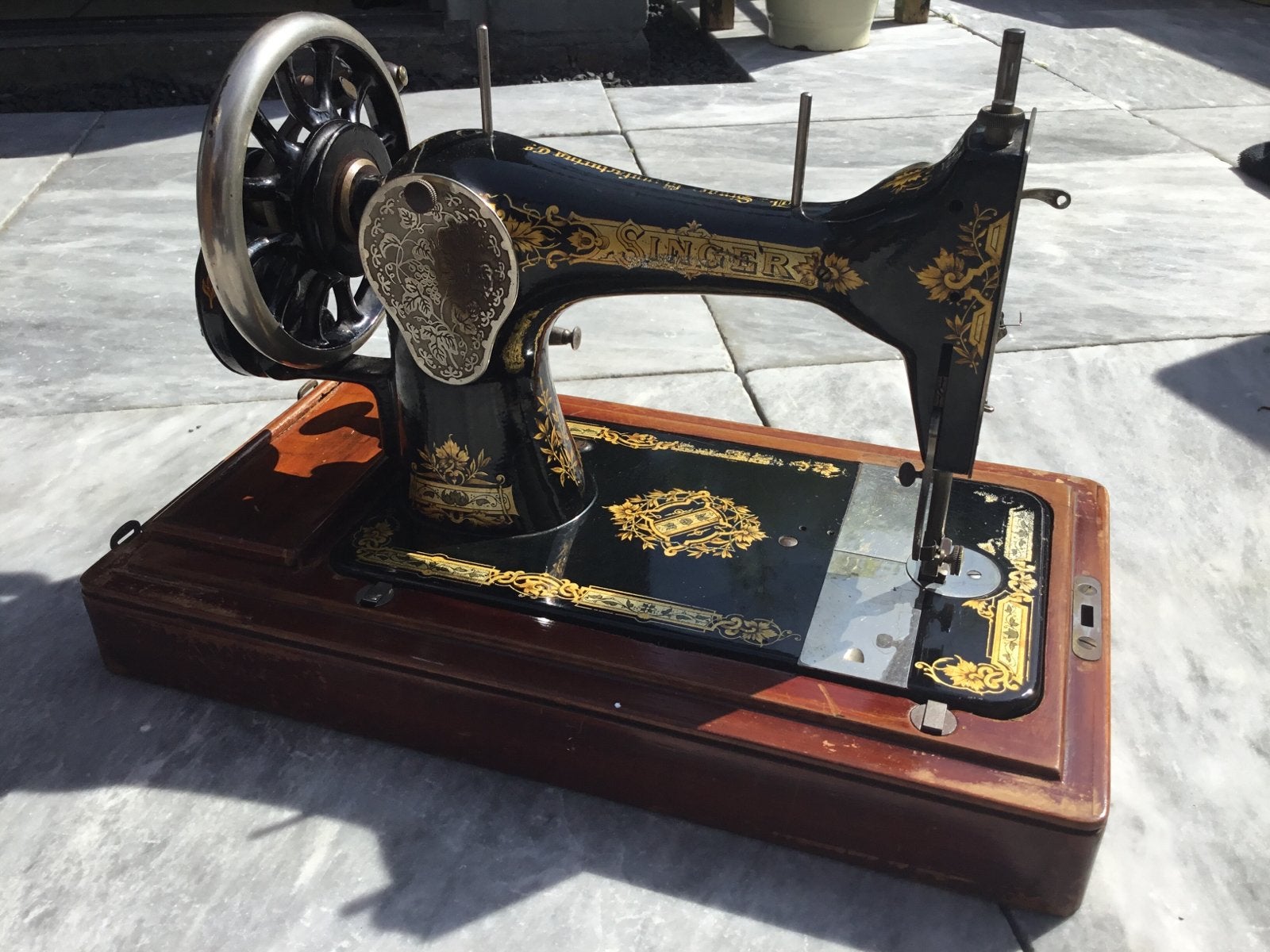 Antieke Singer Naaimachine met Houten Koffer, Ophalen of Verzenden