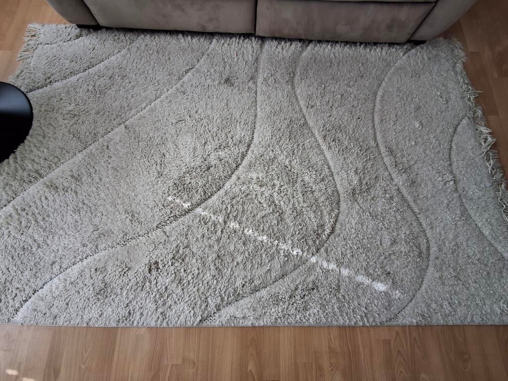 Zacht beige vloerkleed met golvend patroon (230x160), Huis en Inrichting, Stoffering | Tapijten en Kleden, Gebruikt, Rechthoekig