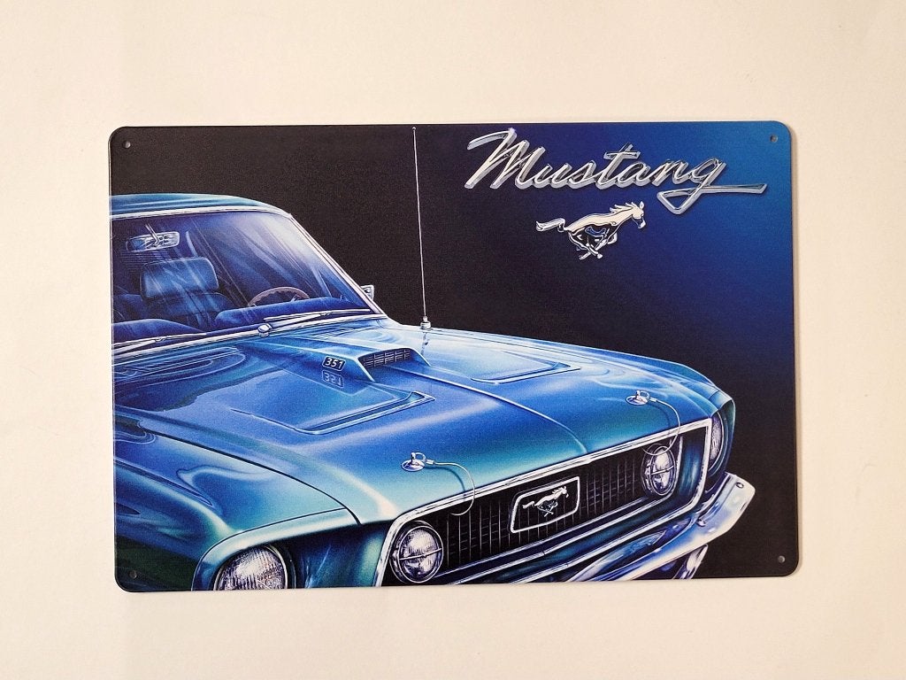 Ford Mustang blauw auto reclamebord van metaal wandbord, Ophalen of Verzenden, Nieuw, Auto's