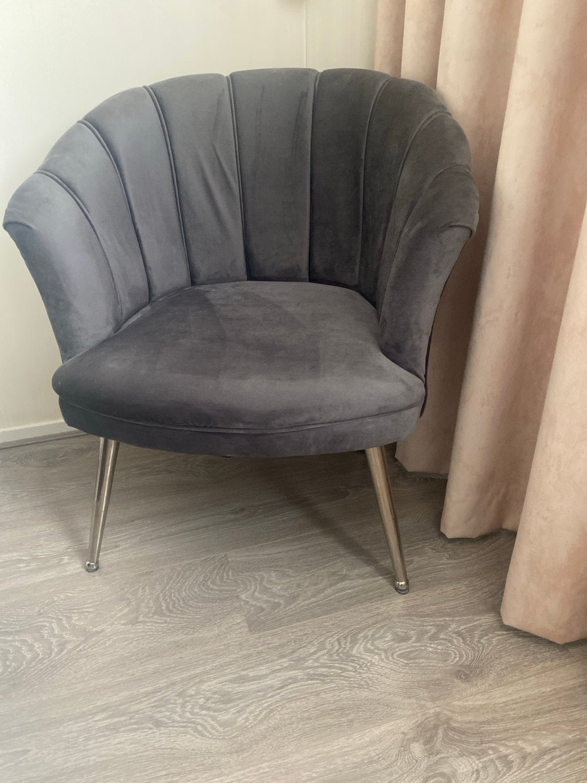Stijlvolle grijze fluwelen fauteuil, Ophalen, Zo goed als nieuw, Eén, Stof