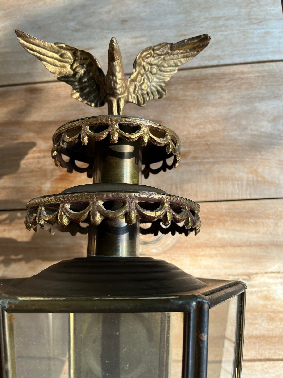 Antieke koperen buitenlamp met adelaar, Ophalen of Verzenden