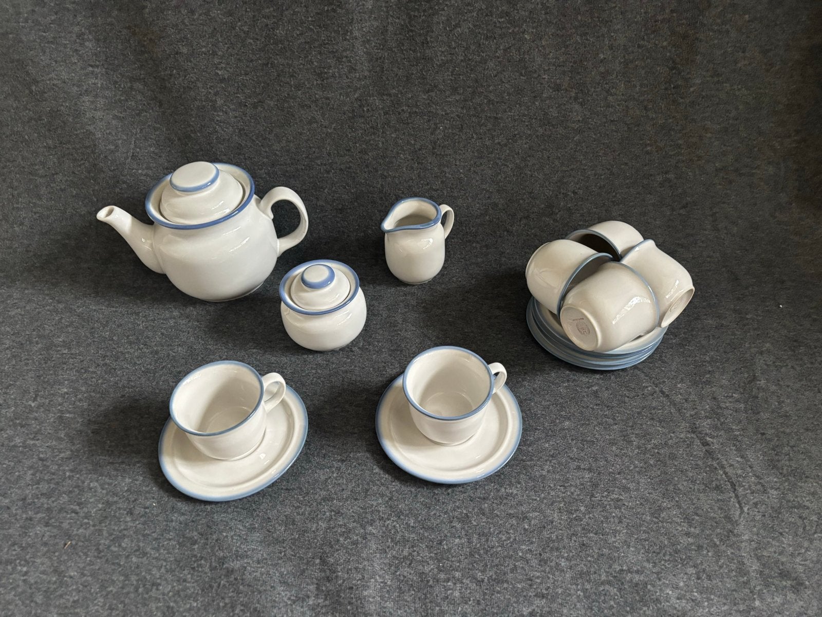 Vintage Pools servies, wit met blauwe rand, 9 delig, Gebruikt, Overige merken, Keramiek, Vintage