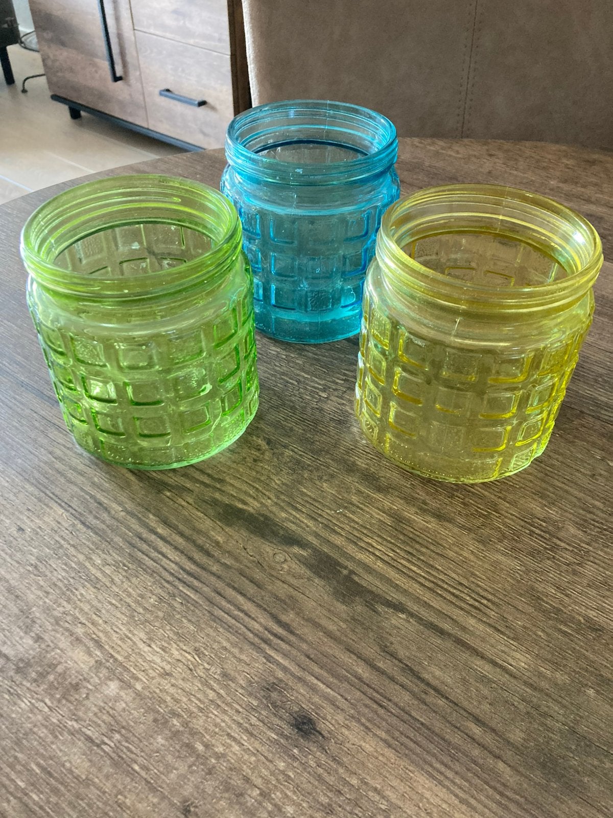 3 Leuke glazen sierpotten, Ophalen of Verzenden, Zo goed als nieuw, Blauw