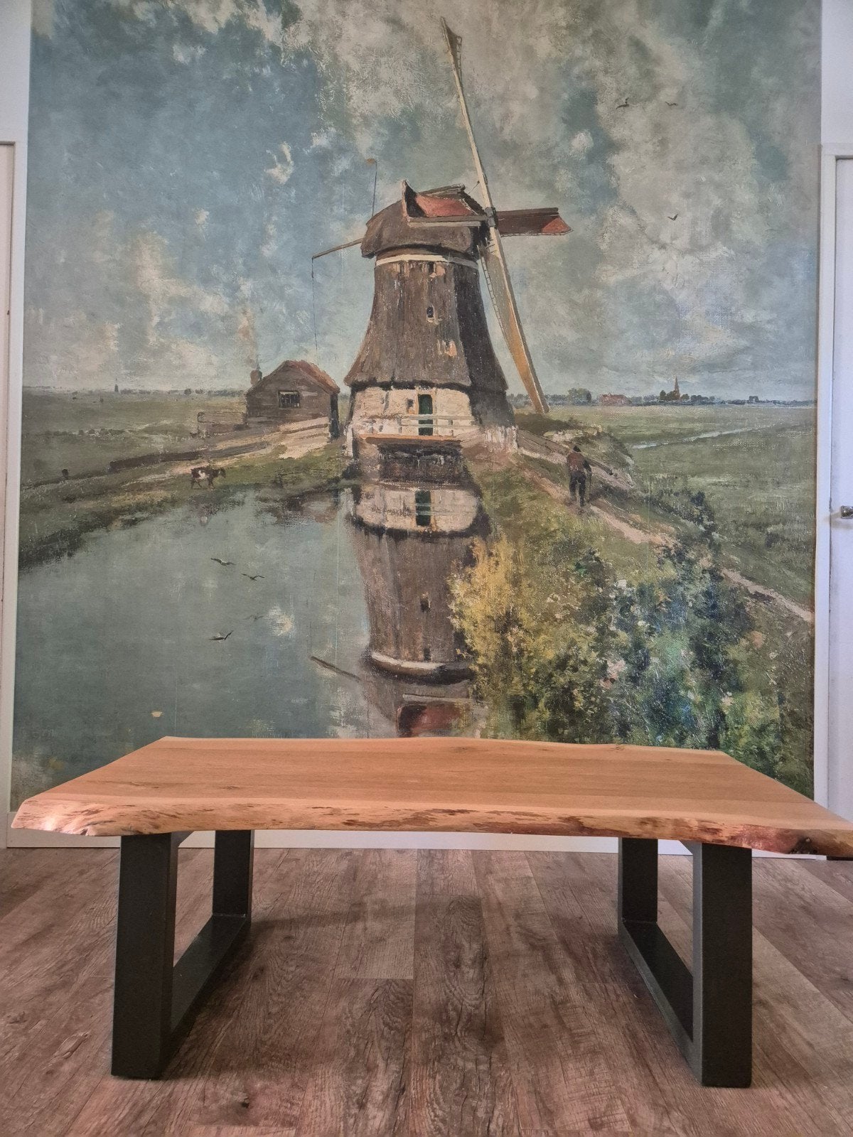 Salontafel eikenhout met stalen poten - 130x67x42 cm, 100 tot 150 cm, Eikenhout, Zo goed als nieuw, 50 tot 100 cm