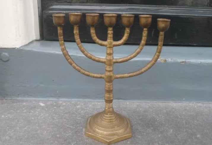 Authentieke Menora / tafelkandelaar Joodse kandelaar 24 cm h, Ophalen of Verzenden, Koper of Brons