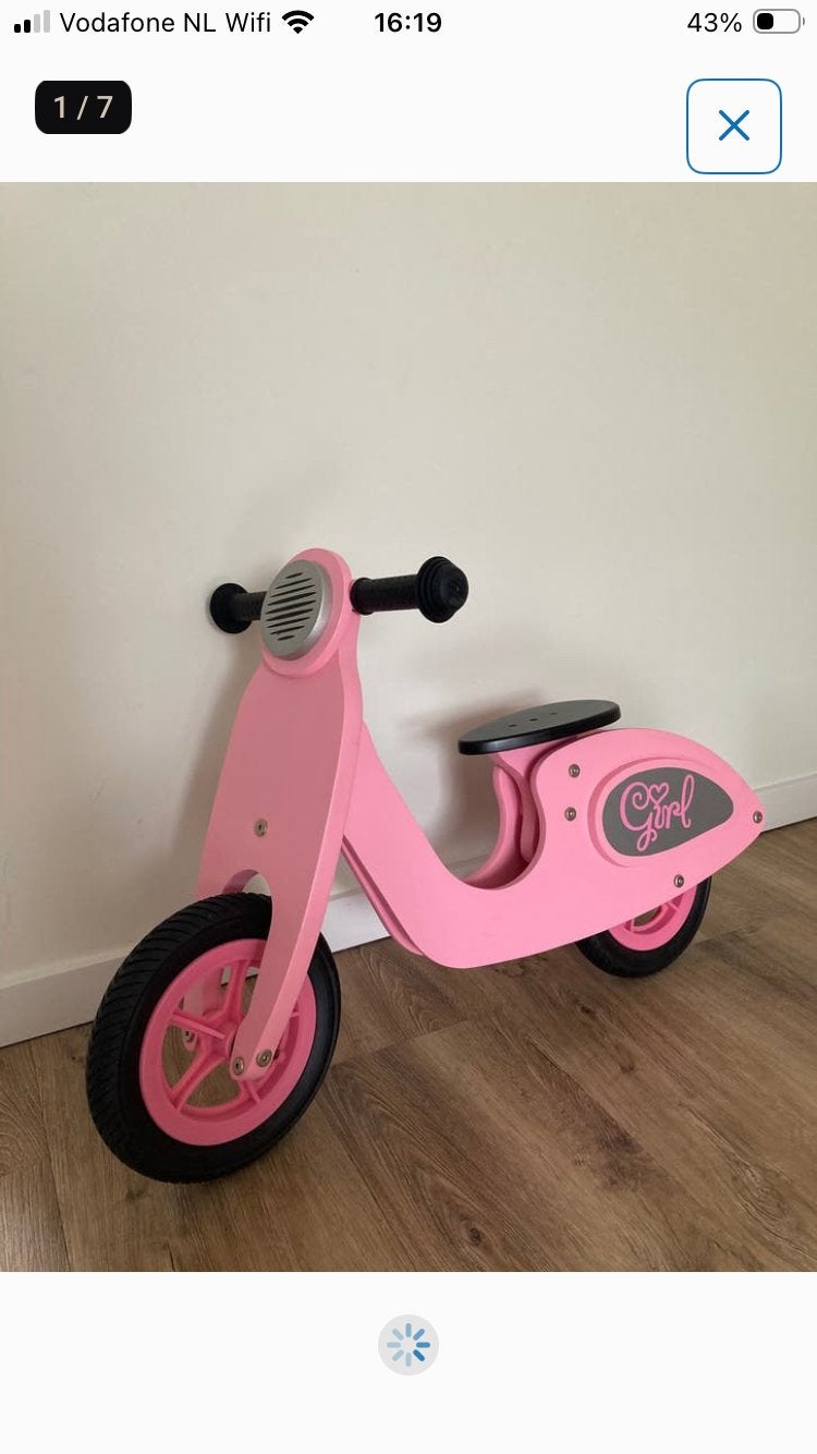 Roze houten loopfiets scooter, Ophalen, Gebruikt, Loopfiets