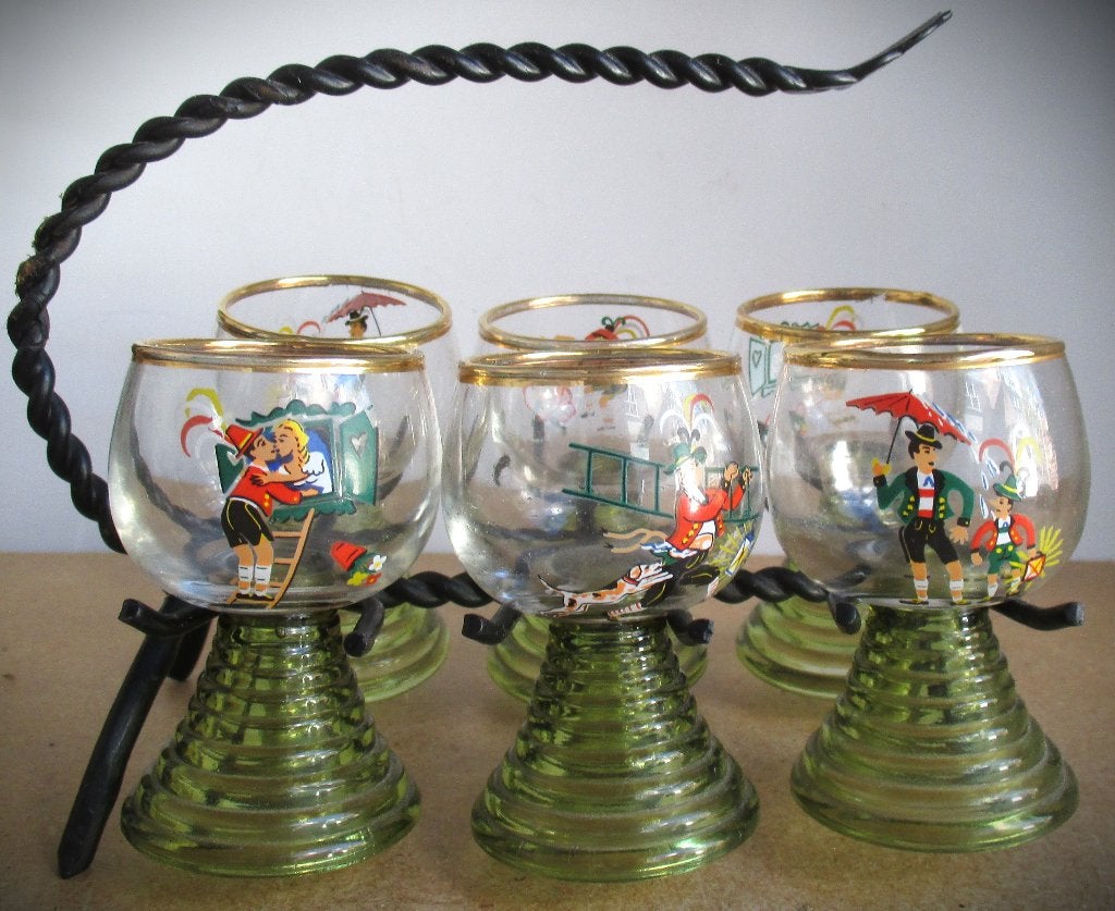Shot glaasjes in Houder~Tirol~Vintage Roemer Borrelglaasjes, Ophalen of Verzenden, Zo goed als nieuw, Borrel- of Shotglas