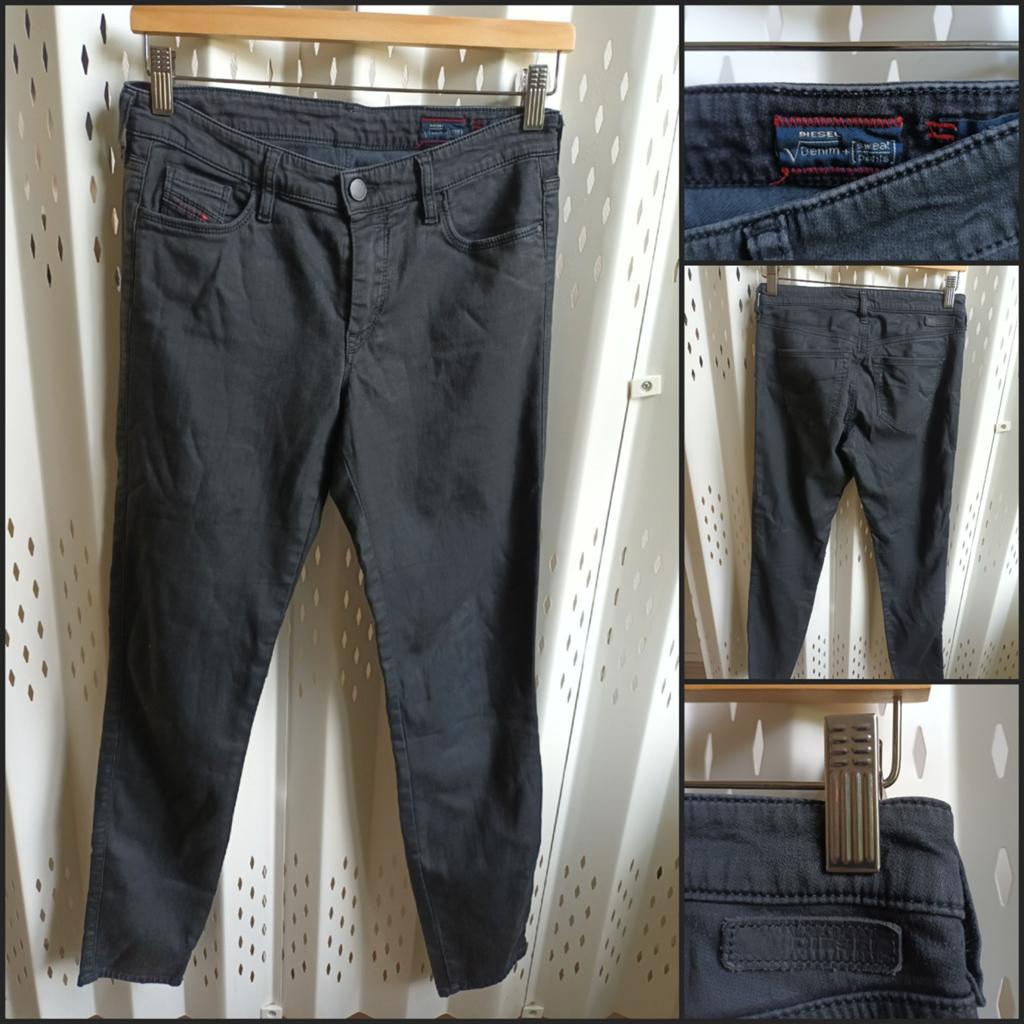 Diesel Doris Zwarte Dames Mid Waist Denim + Sweat Pants W28, Diesel, Ophalen of Verzenden, Zo goed als nieuw, Zwart