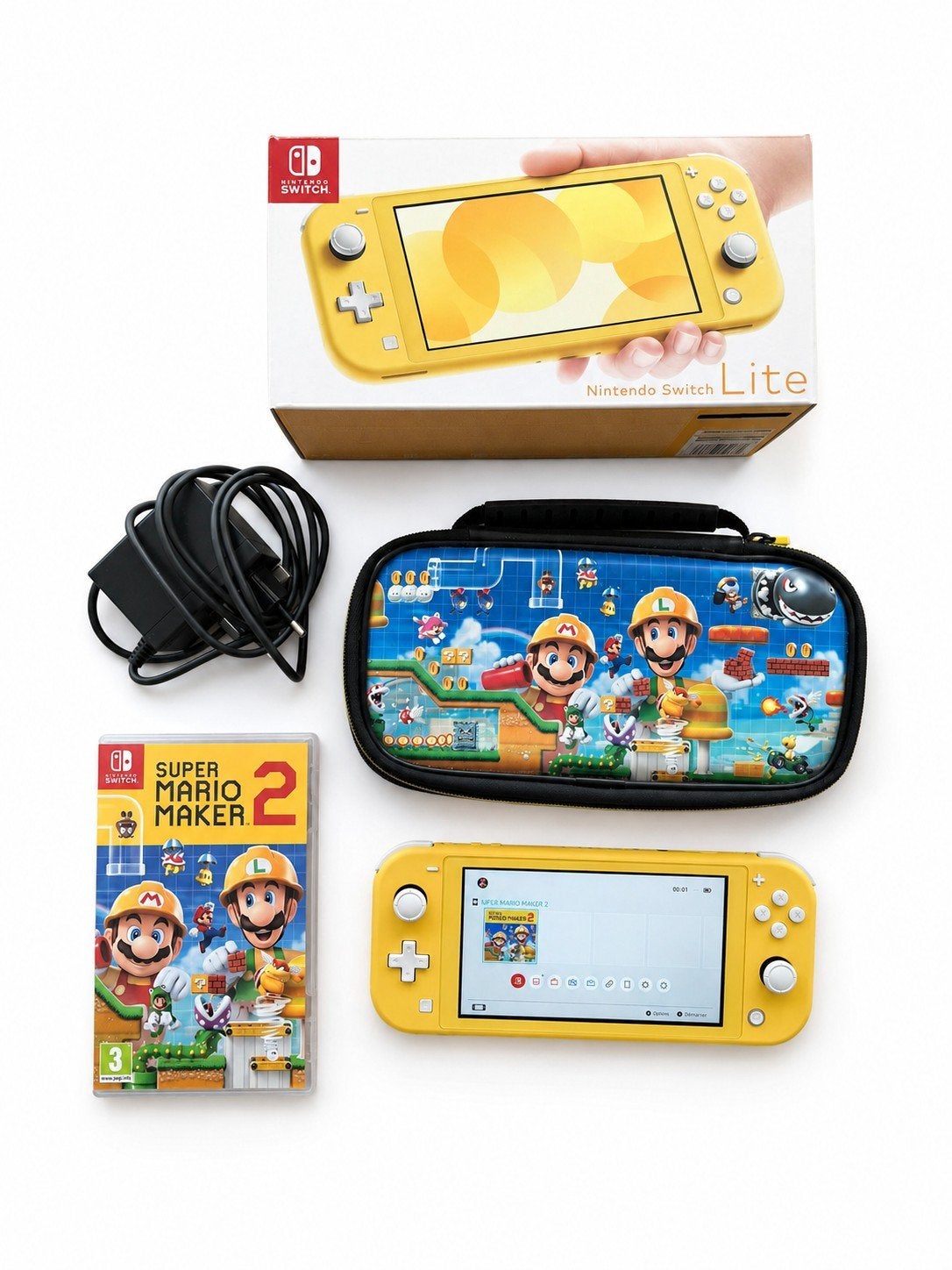 Nintendo Switch Lite Geel + Super Mario Maker 2 + Hoes, Ophalen of Verzenden, Geel, Zo goed als nieuw, Met beschermhoes of tas