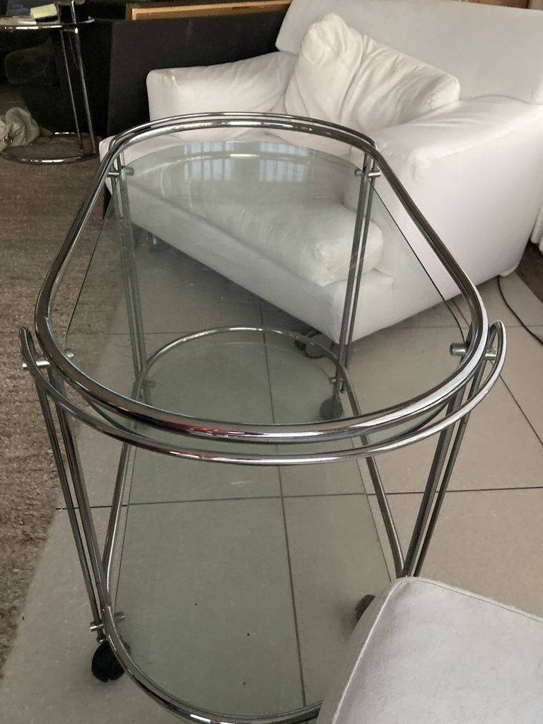 art deco ovalen glazen bijzet tafel, Ophalen, Rechthoekig, Overige materialen, 50 tot 100 cm