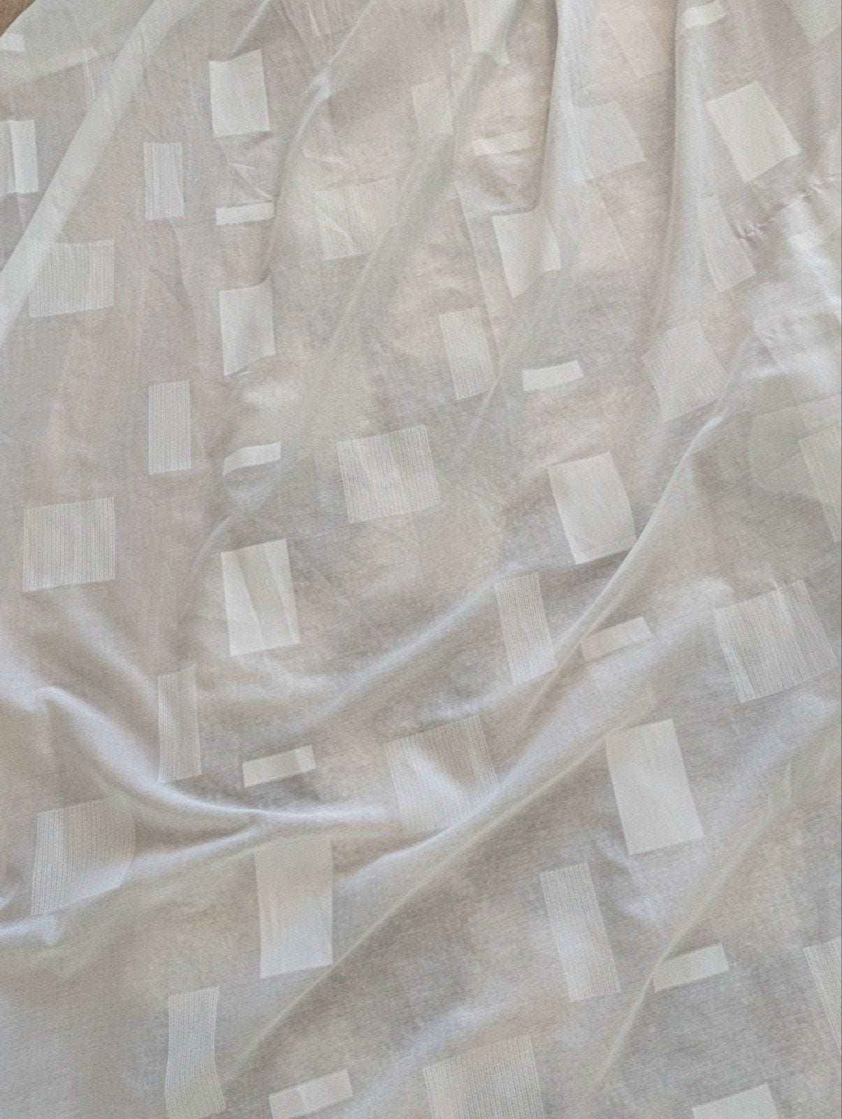 Witte vitrage met vierkant patroon, met haakjes, Vitrage, Wit, Ophalen of Verzenden, Polyester