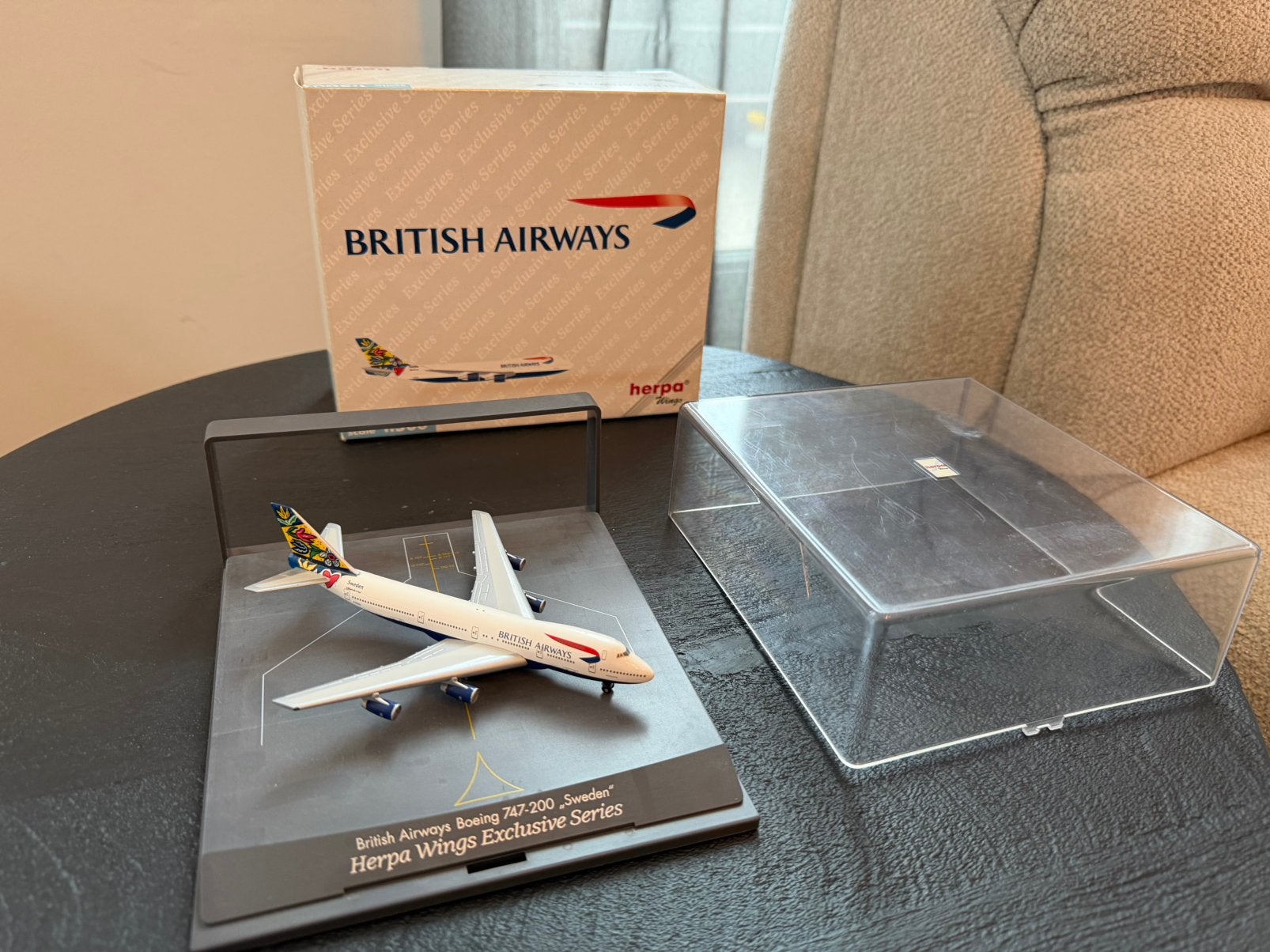 Herpa Wings British Airways B747-200 "Sweden" (1:500) - Excl, Verzamelen, Ophalen of Verzenden, Zo goed als nieuw, Schaalmodel
