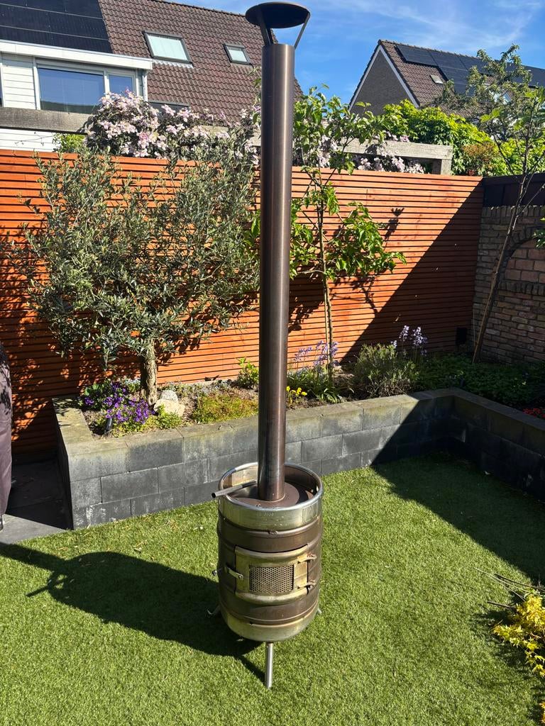 RVS tuinhaard van 50L biervat, Ophalen, Gebruikt