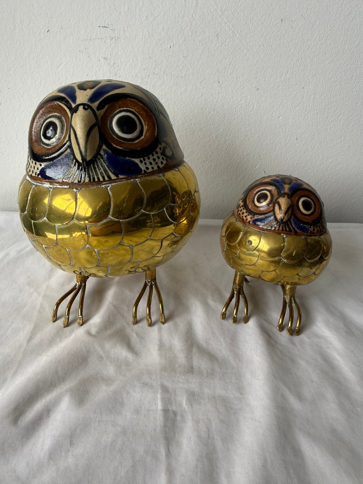 Mexico Tonala uiltjes Alexander Blazquez keramiek messing, Minder dan 20 cm, Ophalen of Verzenden, Beeld, Vogel