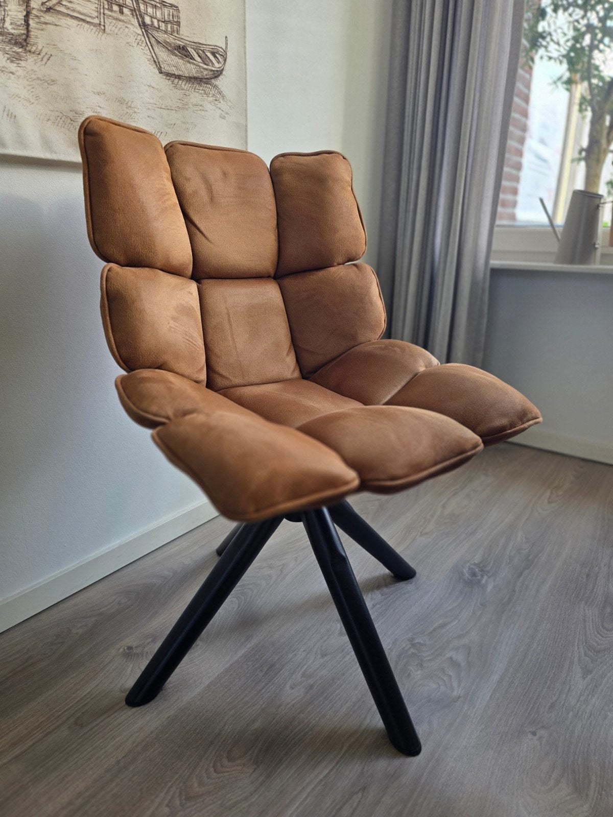 4 eetkamerstoelen Eleonora, antraciet en cognac, Huis en Inrichting, Ophalen, Bruin, Zo goed als nieuw, Vier