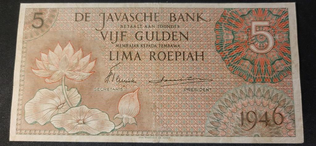 Nederlands-Indië 5 Gulden De Javasche Bank 1946 -  P88, Postzegels en Munten, Bankbiljetten | Nederland, Ophalen of Verzenden