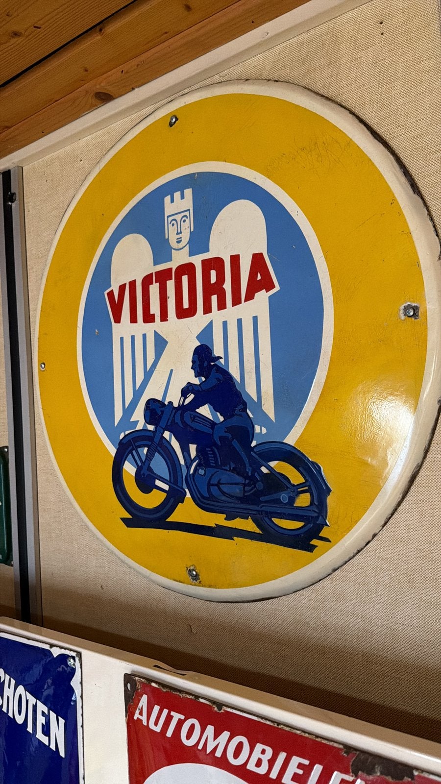 Victoria emaille bord reclamebord motor motoren, Ophalen of Verzenden