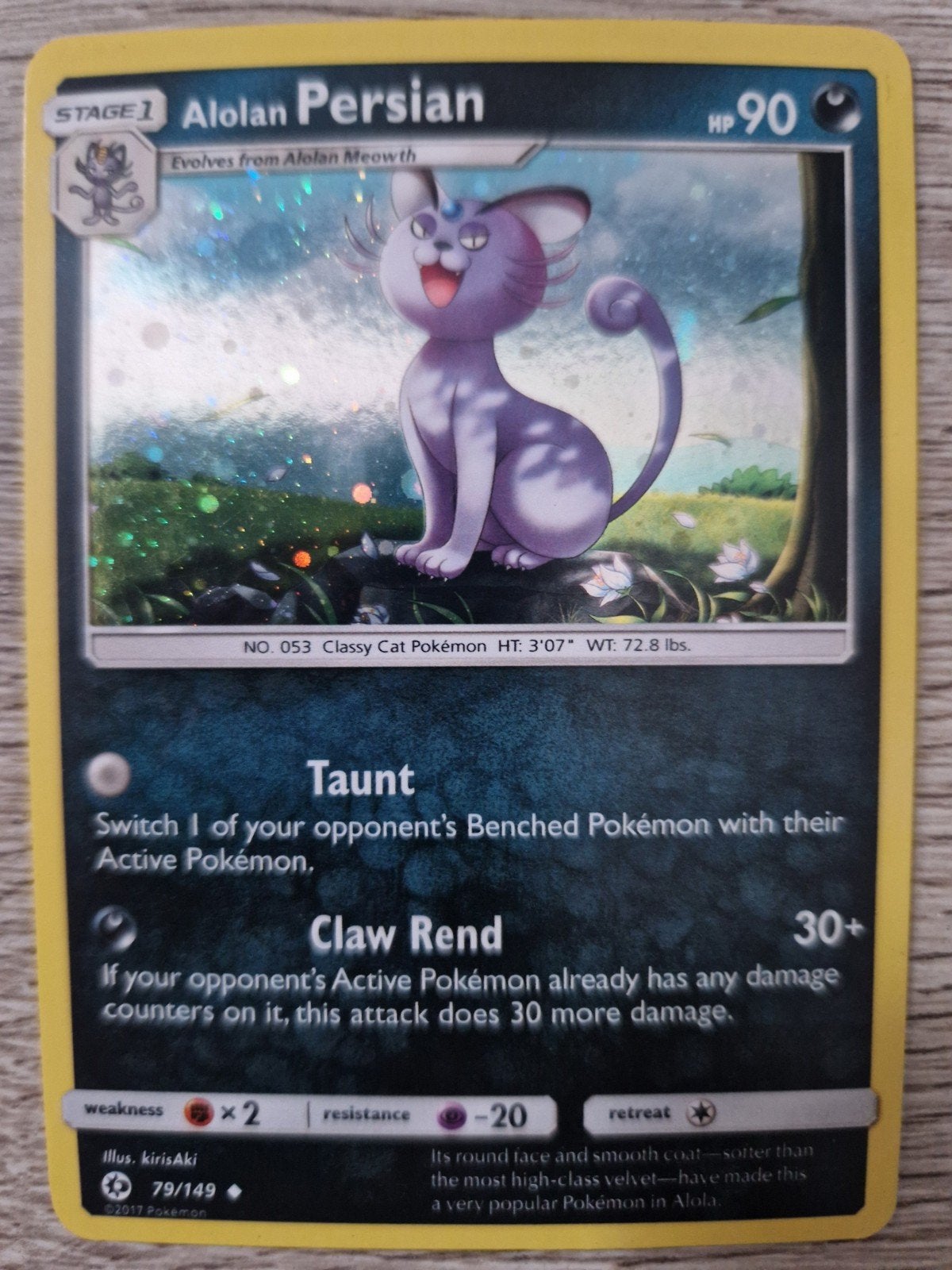 Alolan Persian (Cosmos Holo) 79/149 Pokémonkaart, Ophalen of Verzenden, Zo goed als nieuw, Losse kaart, Foil