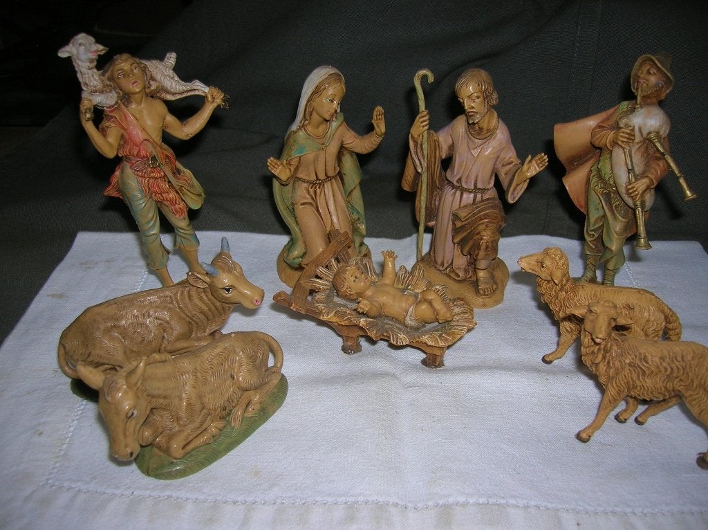oudere kerststal figuurtjes 9-delig deels Fontanini Italy, Ophalen of Verzenden
