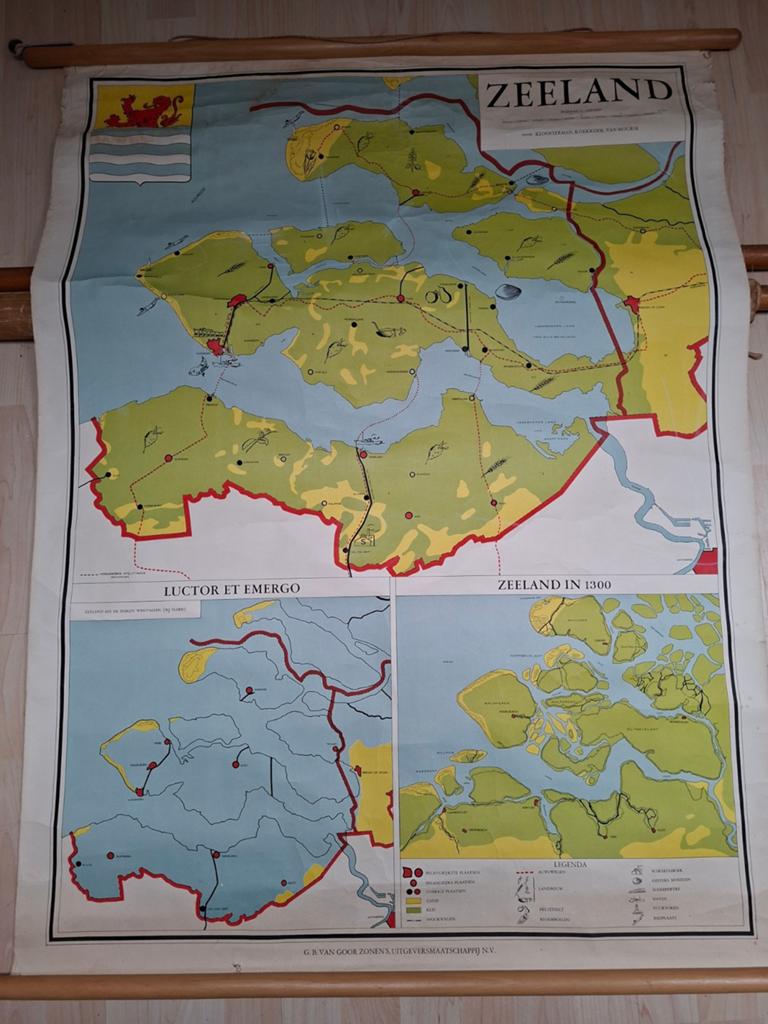 Vintage schoolkaart Zeeland en Nederland, Antiek en Kunst, Ophalen