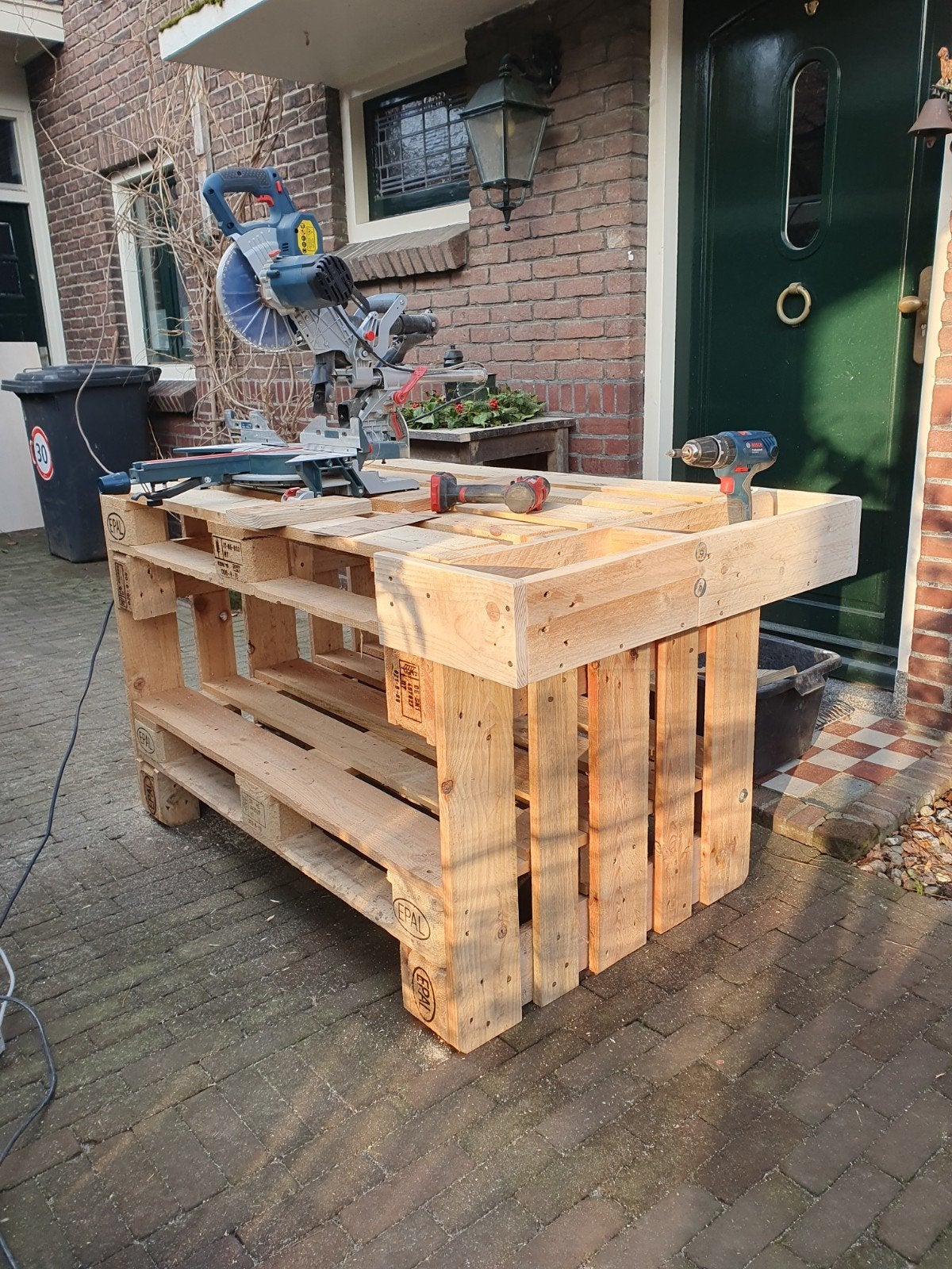Stevige werkbank van pallets, Ophalen, Gebruikt, 120 tot 170 cm