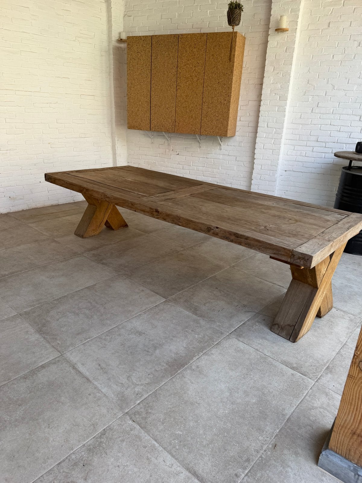 Massief eiken eettafel met X-poten, Huis en Inrichting, Tafels | Eettafels, Ophalen, Gebruikt, Eikenhout, 200 cm of meer