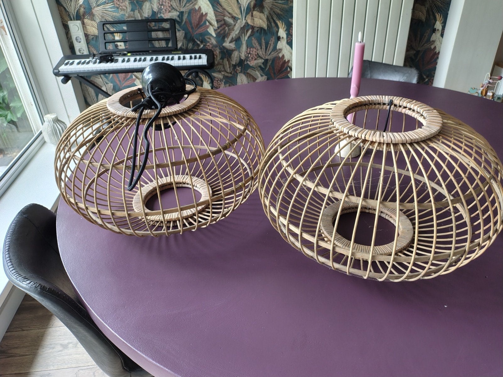 2 Bamboe lampenkappen - ook per stuk te koop, Overige materialen, Gebruikt, Minder dan 50 cm, Bohemian, Natuurlijk