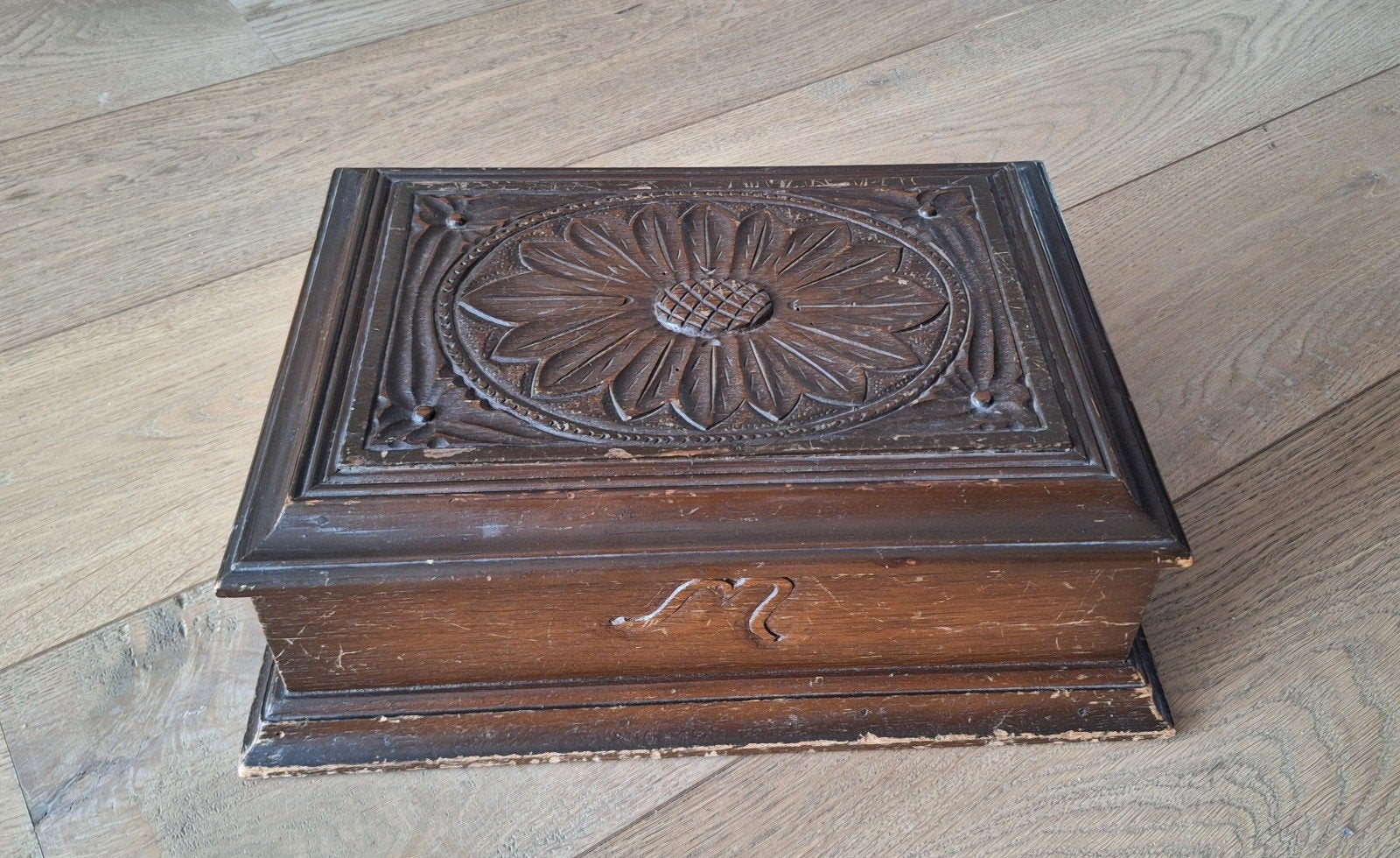 Bretonse houten antieke bewaarkist, Ophalen of Verzenden, Gebruikt, Minder dan 50 cm