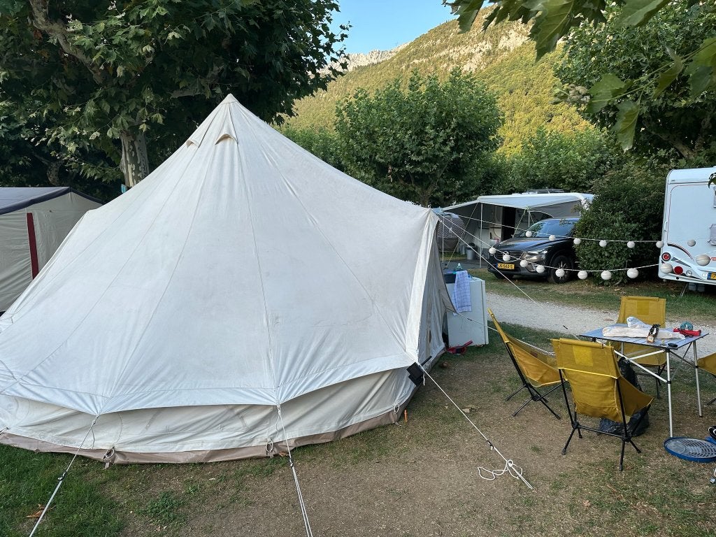 Canvascamp 500 Bell Tent te huur - 19m2, waterdicht, Caravans en Kamperen, Tenten, Ophalen, Gebruikt, Meer dan 6