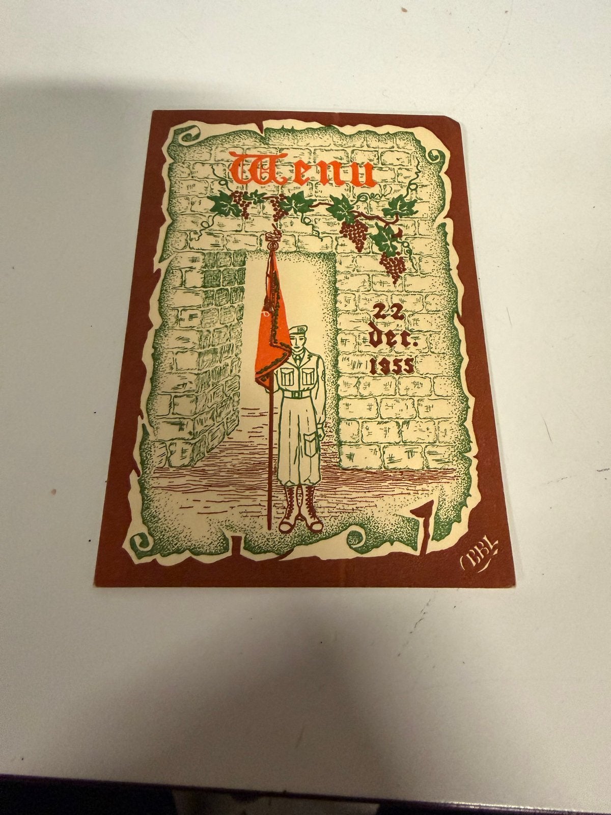 Vintage Menu 22 Dec 1955 - Militair Thema, Verzamelen, Ophalen of Verzenden, Gebruikt
