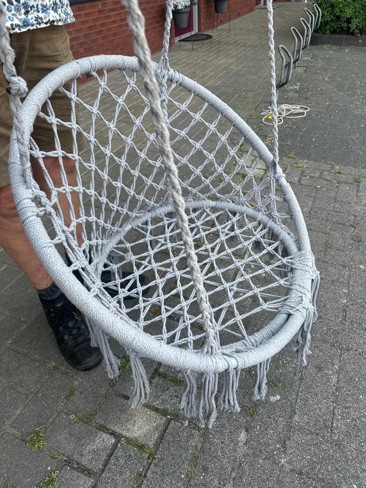 Macrame hangstoel, katoen, grijs, Ophalen, Zo goed als nieuw