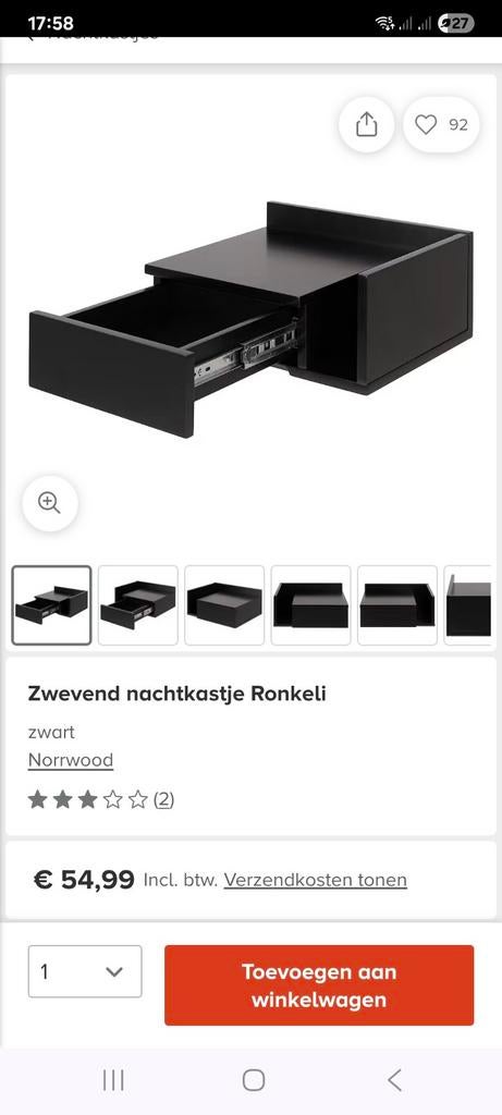 Zwarte zwevende nachtkastjes - compact en handig, Ophalen, Minder dan 45 cm, Zo goed als nieuw, Minder dan 55 cm