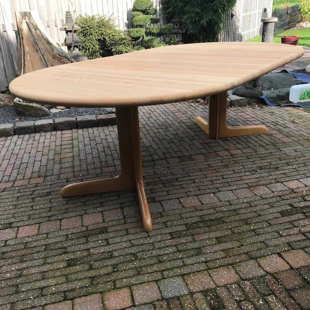 Gudme ronde ovale uitschuifbare tafel deens eiken vintage, Ophalen of Verzenden