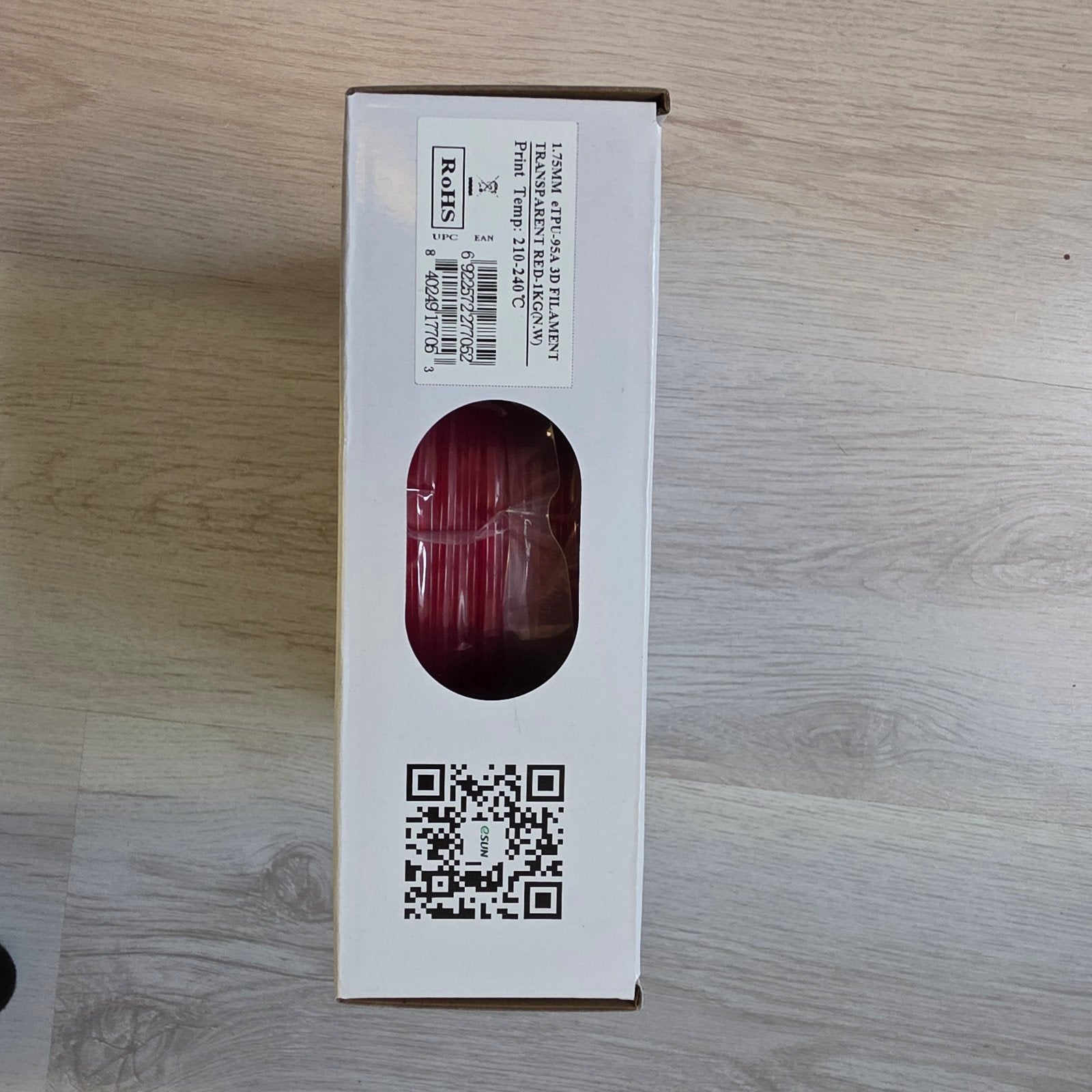 eSUN 1.75mm TPU-95A 3D Filament Transparant Rood 1KG, Computers en Software, ESUN, Nieuw, Ophalen of Verzenden, Filament