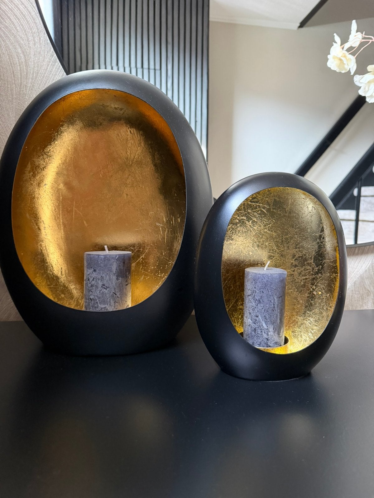 Egg’s windlichten zwart/goud, Ophalen, Zo goed als nieuw, Goud, Windlicht