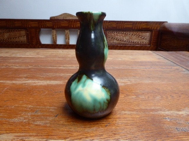 Art deco keramiek vaas, zwart en blauw/groen, Thulin