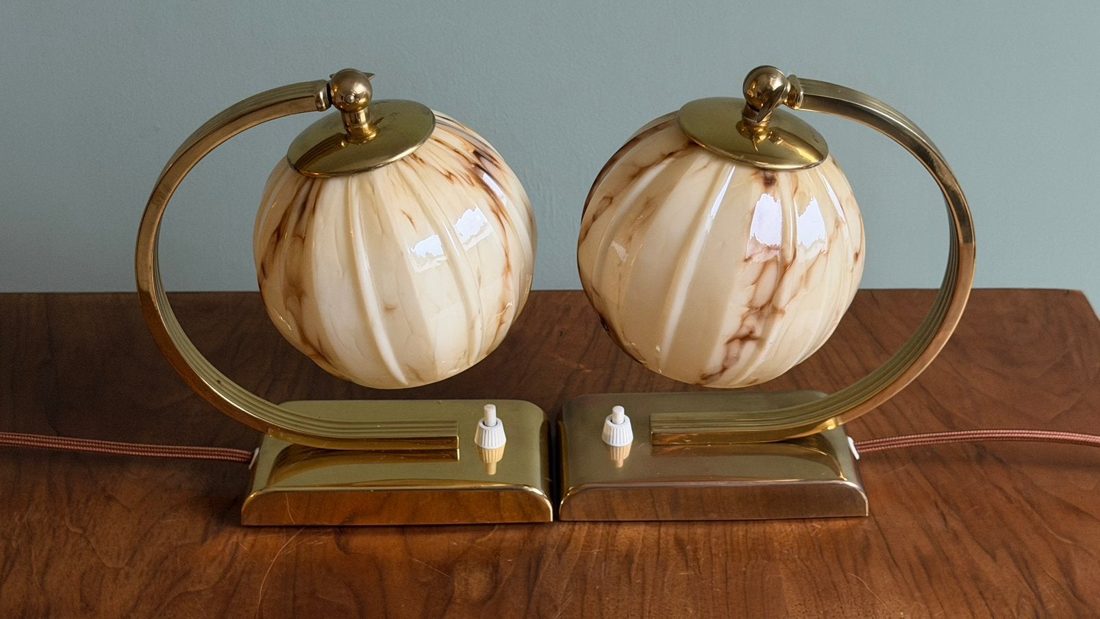 Set vintage bedlampen, tafellampen art deco stijl, Gebruikt, Art deco, NB, Glas