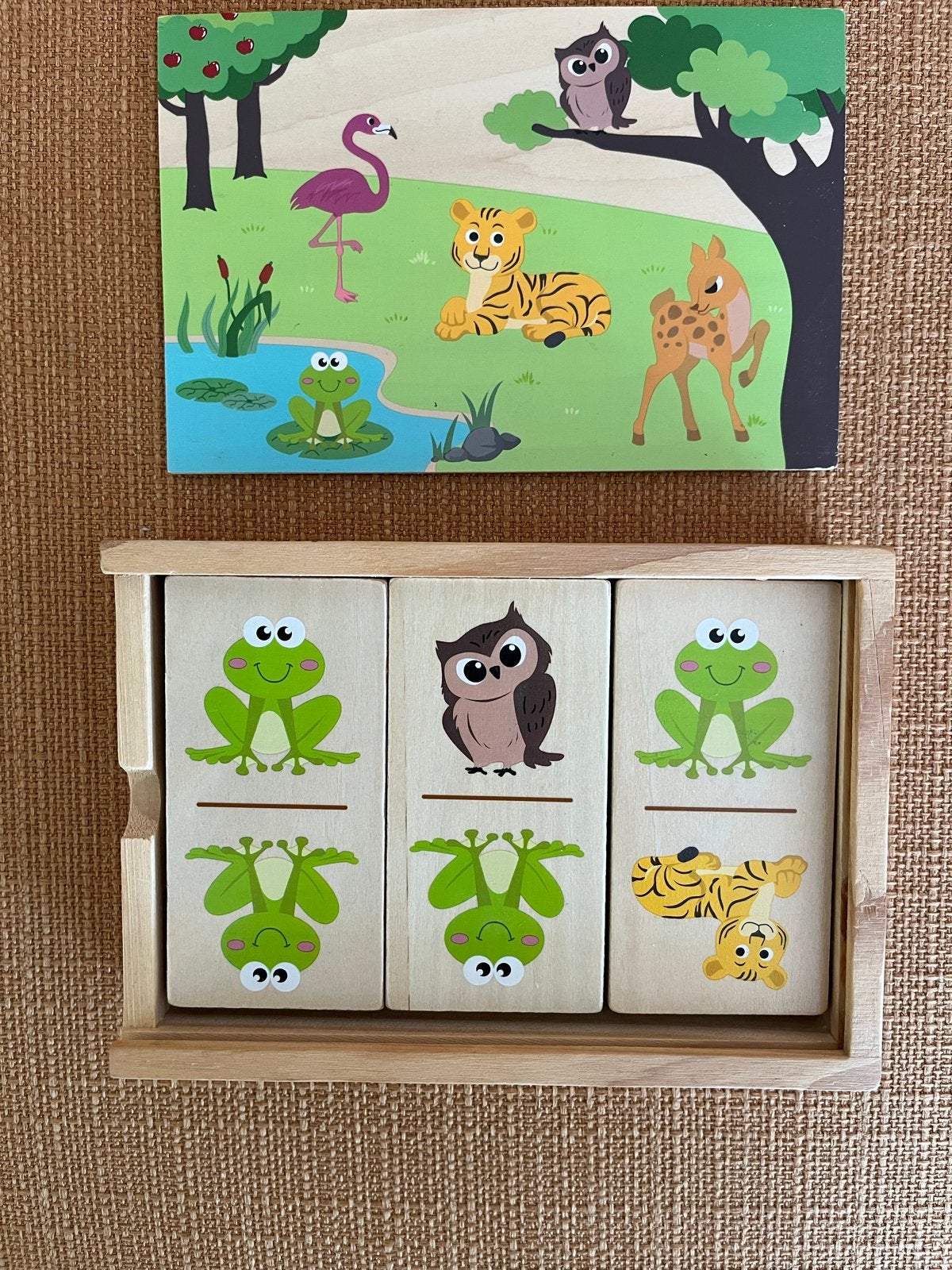Houten Domino met Dieren en Stippen, Ophalen of Verzenden, Zo goed als nieuw, Puzzelen