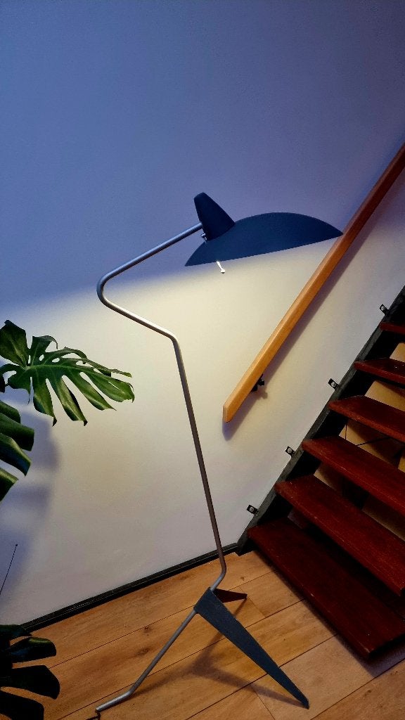 Mid Century staande lamp industrieel design Frankrijk 1980, Huis en Inrichting, Lampen | Vloerlampen, Ophalen, Gebruikt, E27 (groot)