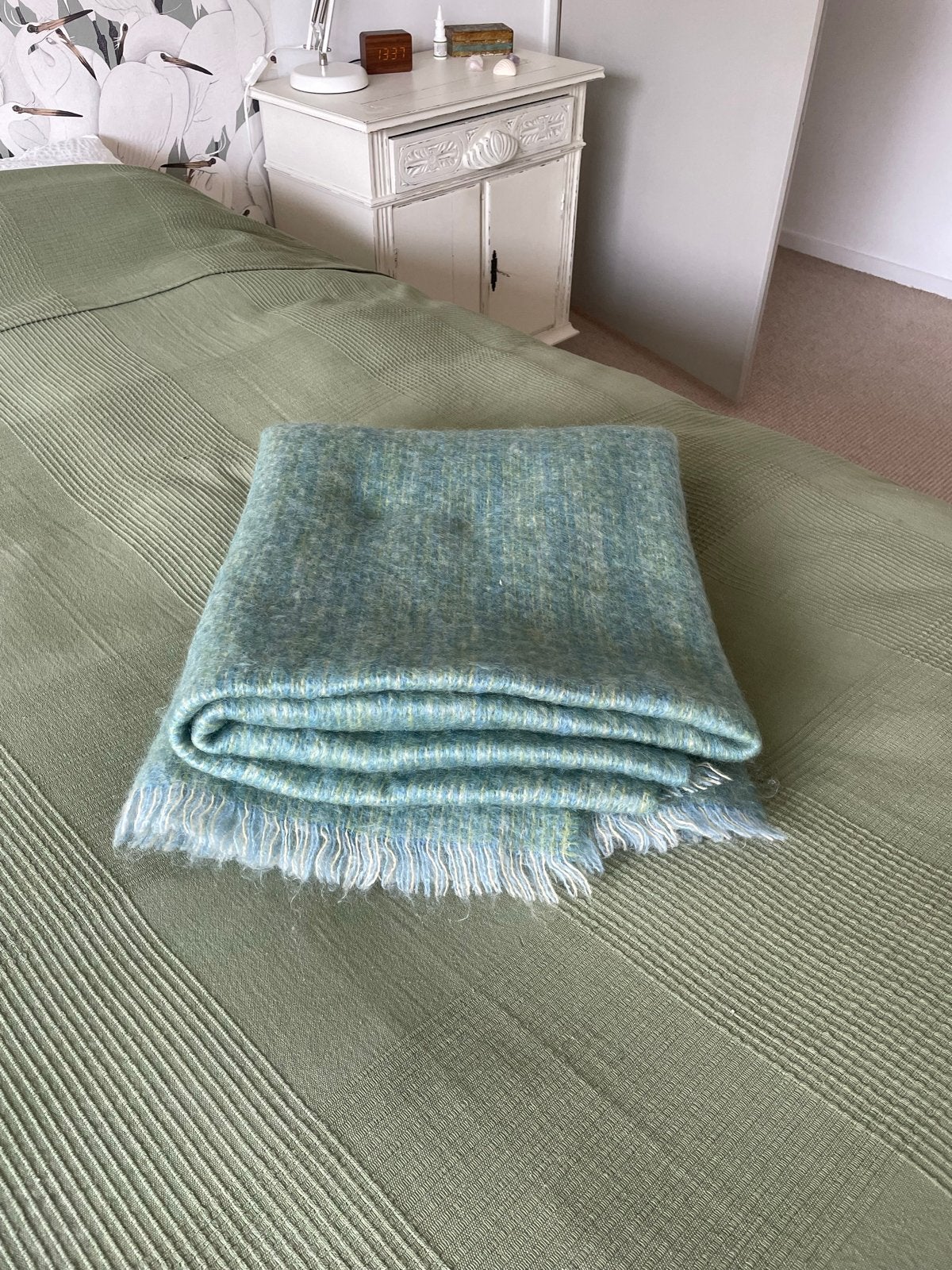 John Hanly & Co. Ltd. Ierse Mohair Wollen Plaid, Ophalen, Wol, Met franjes/kwastjes, Zo goed als nieuw