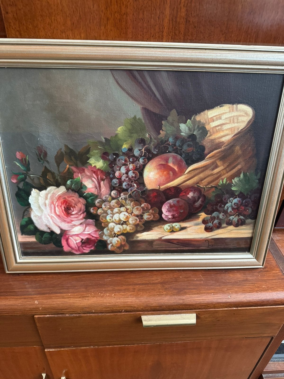 Vintage gesigneerd schilderij , stilleven , op doek, Ophalen of Verzenden, Bloemen