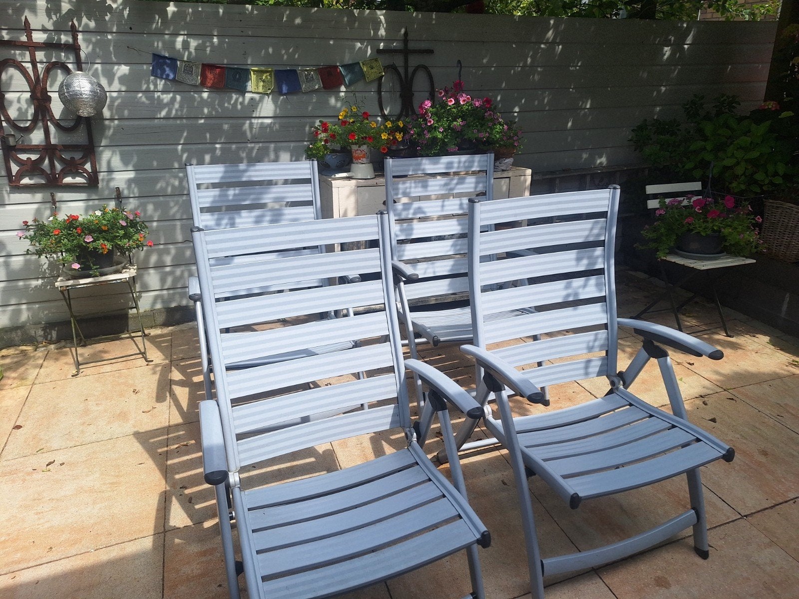 4 Metalen tuinstoelen., Ophalen, Gebruikt, Metaal, Verstelbaar