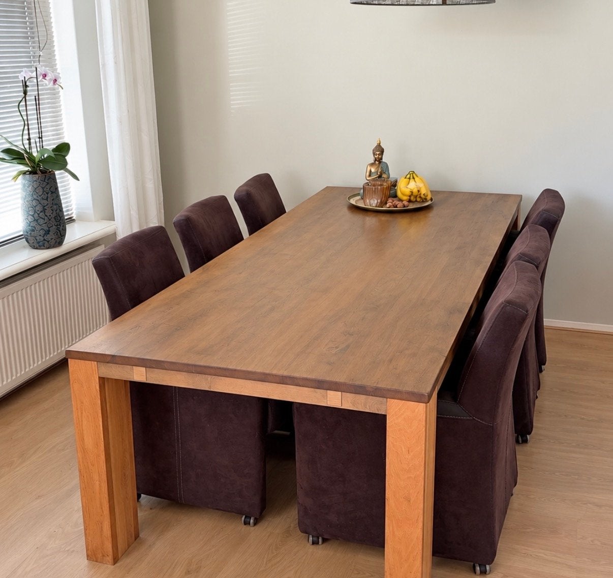 Robuuste houten eiken eettafel 240x100 cm, Ophalen, Gebruikt, 100 tot 150 cm, Eikenhout