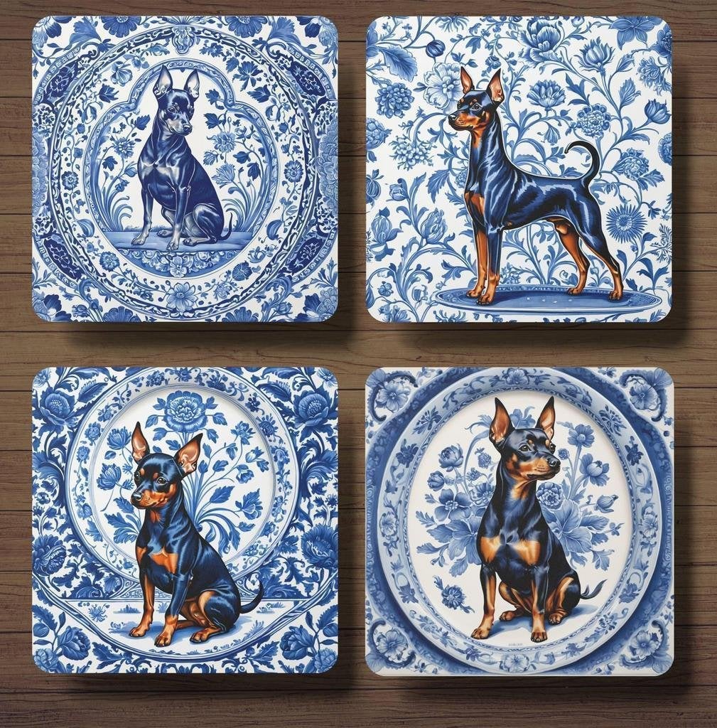 Dwergpincher Delfts Blauw onderzetters met houder, Ophalen of Verzenden, Nieuw