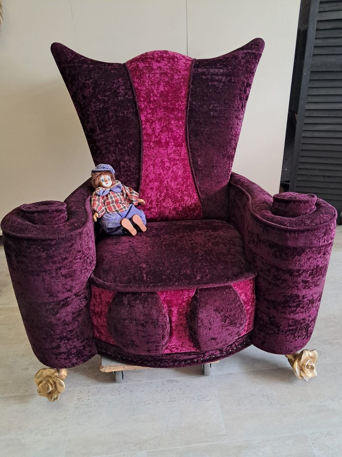 Originele Bretz fauteuil in barok stijl met gouden poten, Gebruikt, Barok, Theatraal, Eclectisch, 75 tot 100 cm, Ophalen of Verzenden