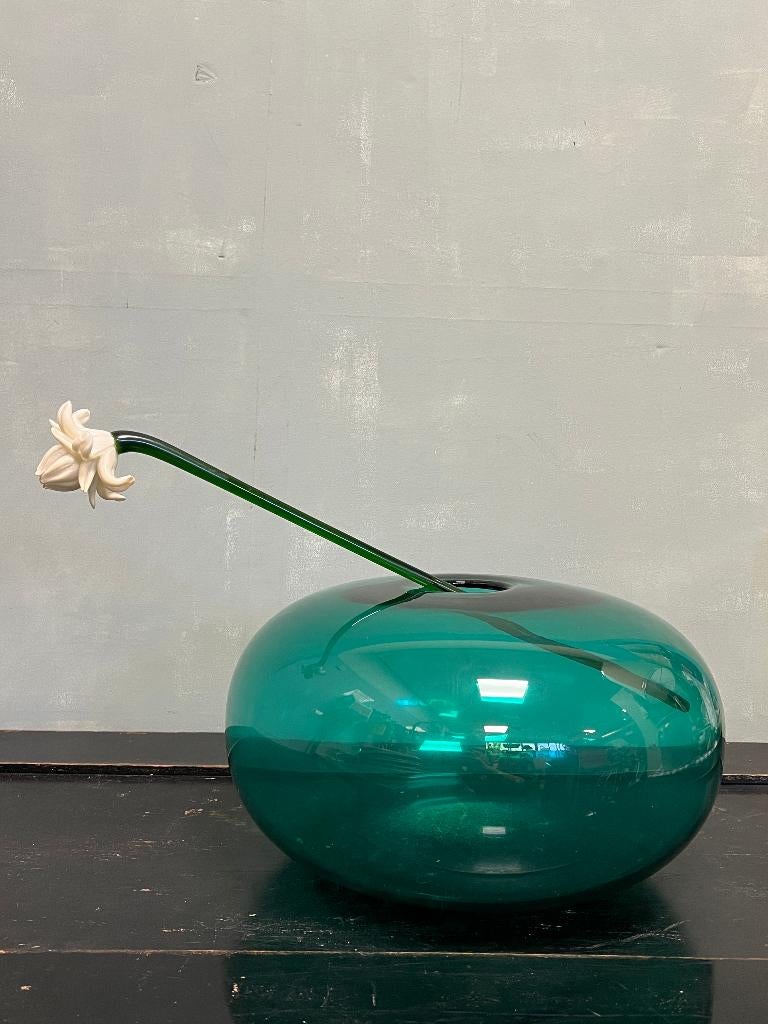 Vintage Ikea PS Stockholm vaas turquoise glas Ola Wihlborg, Ophalen, Blauw, Minder dan 50 cm, Glas