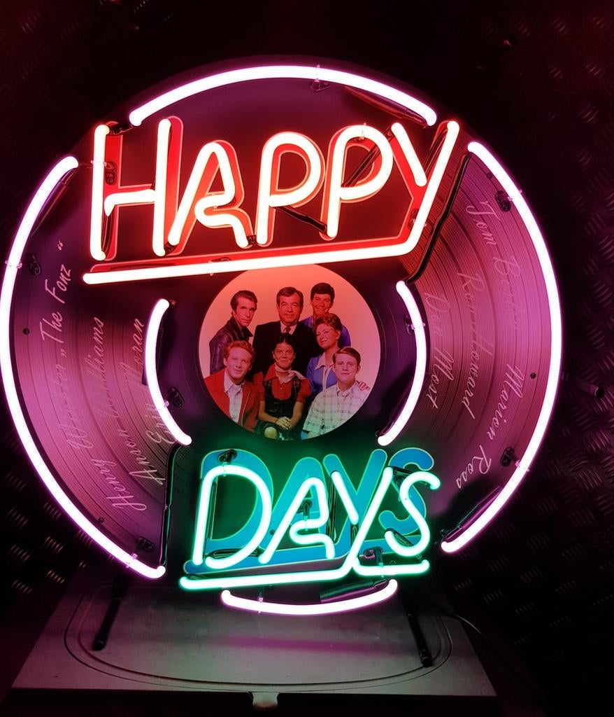 FIFTIES SIXTIES NEONVERLICHTING HAPPY DAYS MET ACHTERPLAAT, Ophalen, Nieuw
