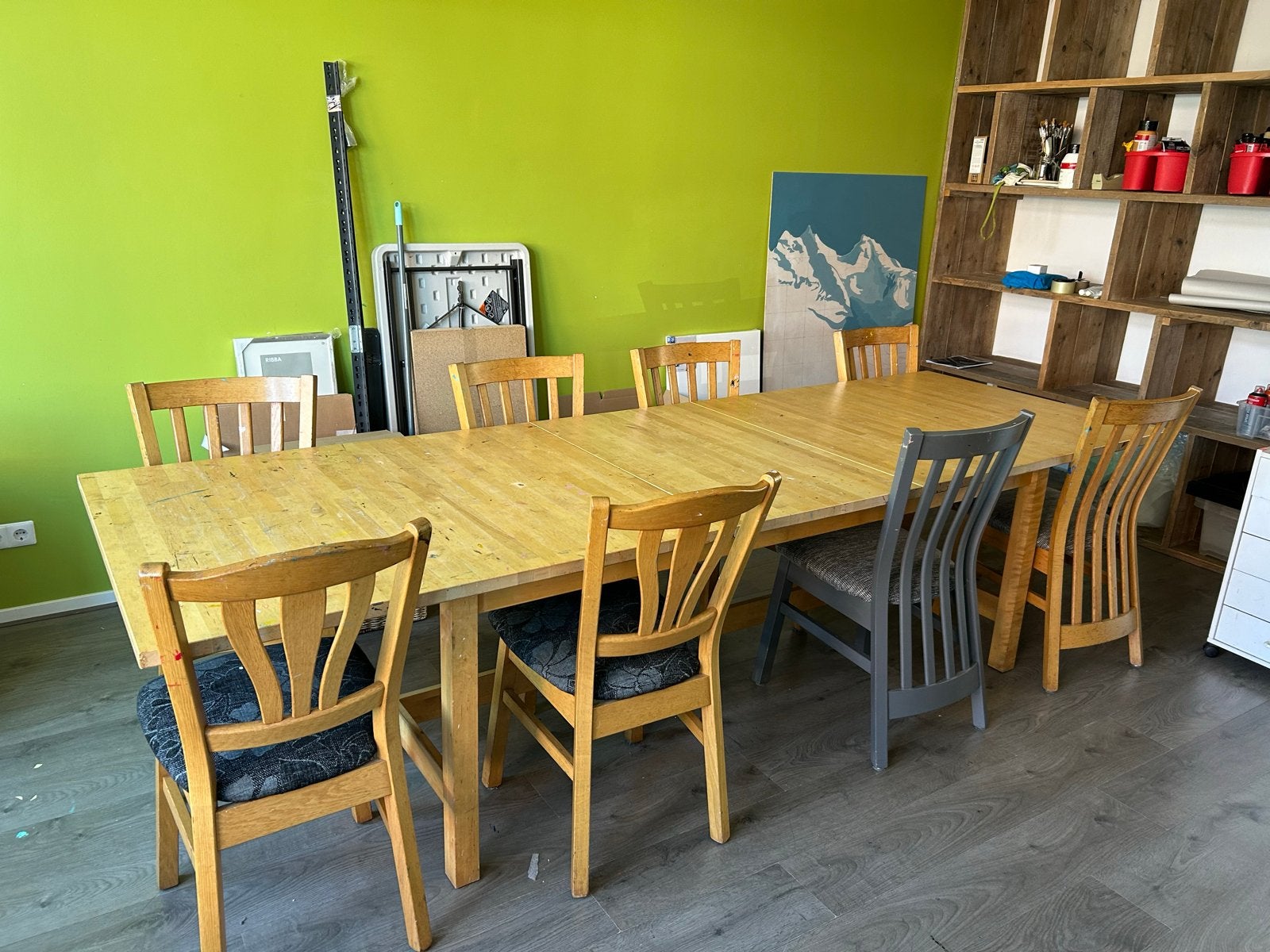 IKEA Norden Atelier Eettafel met 8 Stoelen - Uitschuifbaar, Ophalen, Gebruikt, 100 tot 150 cm, 200 cm of meer