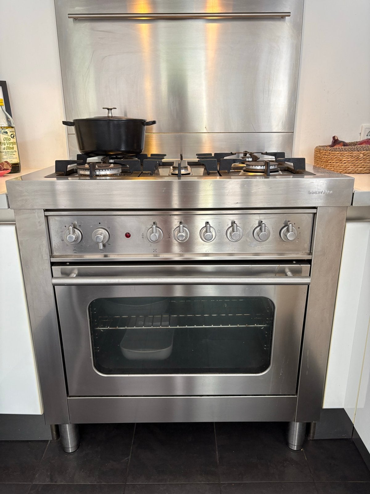 Gratis ophalen - Solitaire Gasfornuis met Oven - RVS, Witgoed en Apparatuur, Fornuizen, Ophalen, Gebruikt, 60 cm of meer, Gas
